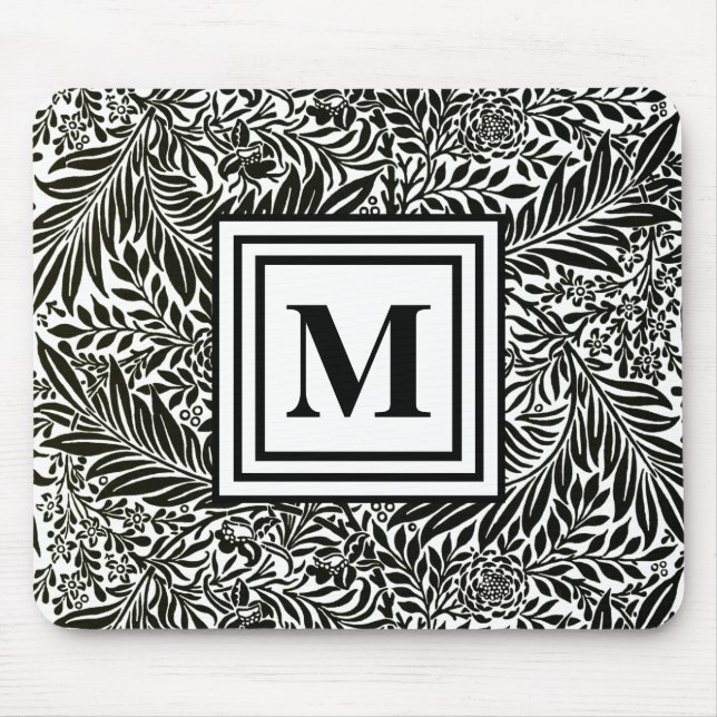 Mousepad William Morris Monograma, preto e branco, inicial (Frente)