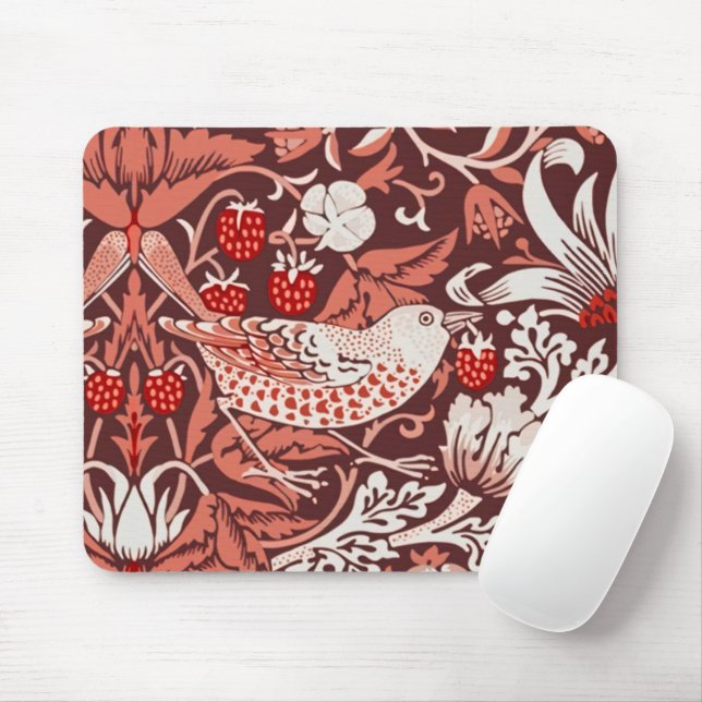 Mousepad William Morris Morango Ladrão Terracota Pássaro (Com mouse)
