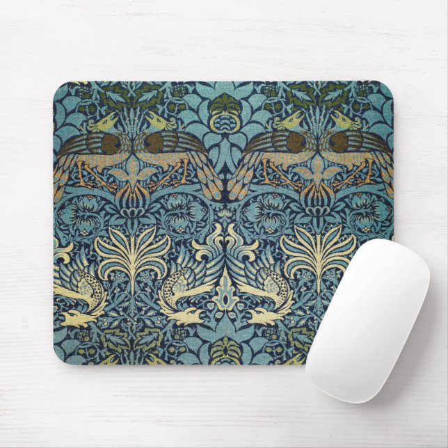 Mousepad William Morris Pavão e Dragão Desenho Tecido (Com mouse)