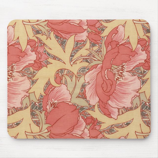 Mousepad William Morris Poppies Floral Art Nouveau Pattern (Frente)