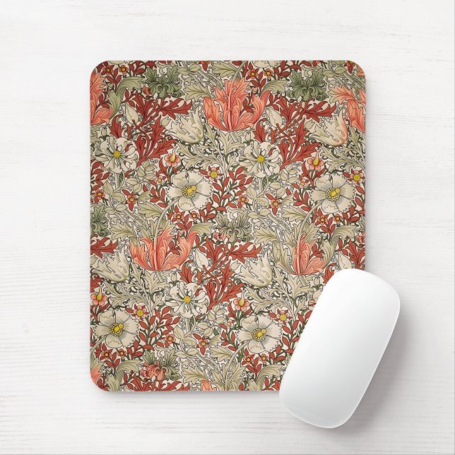 Mousepad William Morris Primavera Compton Flower Vermelho (Com mouse)