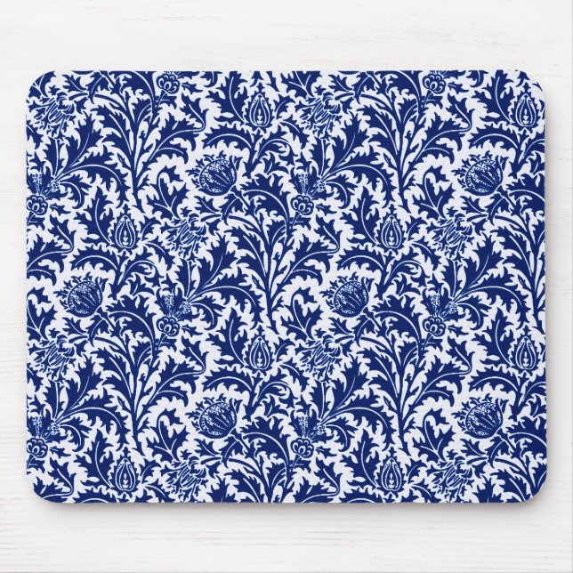 Mousepad William Morris Thistle Damask, Cobalto Azul e Bran (Frente)