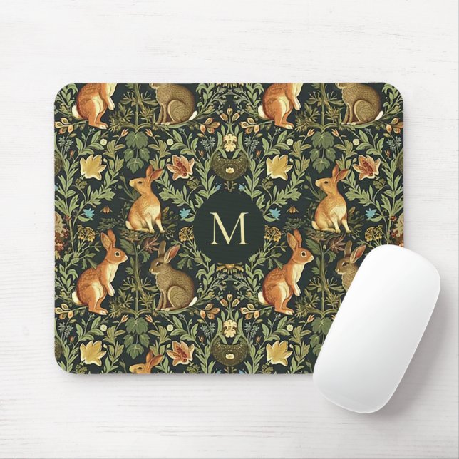 Mousepad William Morris Woodland Coelhos Florais Natal (Com mouse)