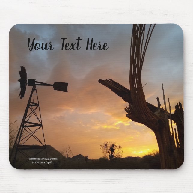 Mousepad Windmill e Saguaro Cactus Skeleton no Sunset (Frente)