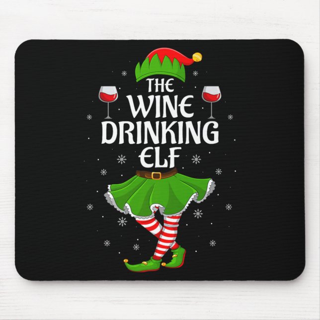 Mousepad Wine Drinking Elf Christmas Family Girl Women Elf  (Frente)