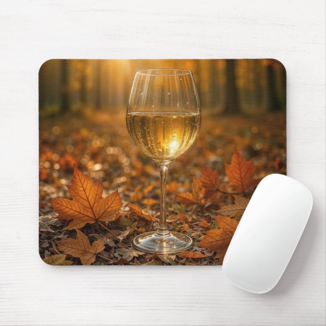 Mousepad Wine Glass In Autumn Leaves (Com mouse)