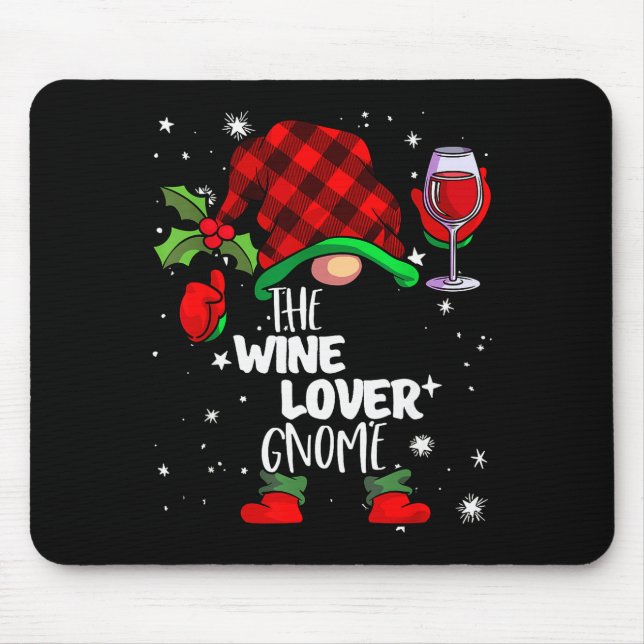 Mousepad Wine Lover Gnome Red Buffalo Plaid Matching Family (Frente)