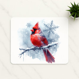 Mousepad Winter Cardinal with Snowflakes on Icy Branch
