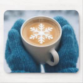 Mousepad Winter Coffee With Mittens and Snowflake