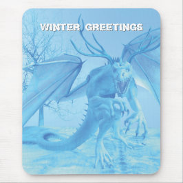 Mousepad Winter Greetings. Ice dragon with antlers