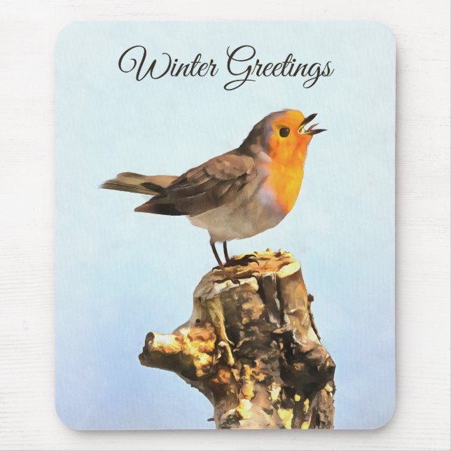 Mousepad Winter Greetings. Robin singing  (Frente)