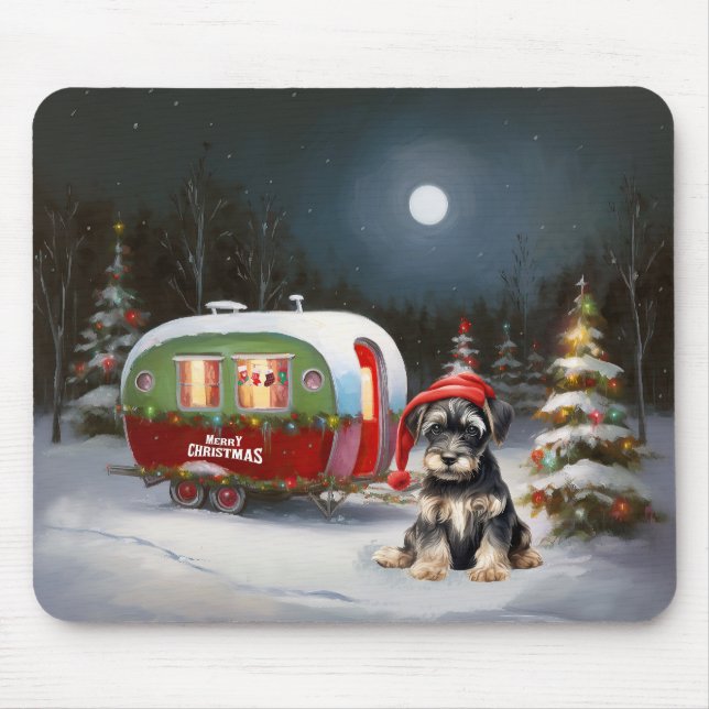 Mousepad Winter Schnauzer Caravan Christmas Adventure (Frente)