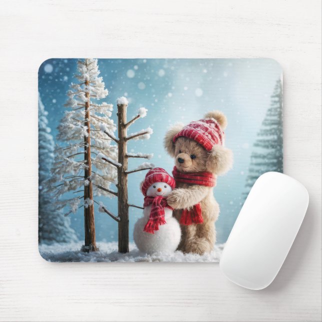 Mousepad Winter Teddy Bear e Snowman (Com mouse)