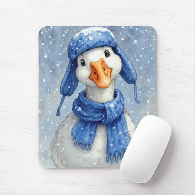 Mousepad Winter White Goose With Blue Scarf (Com mouse)