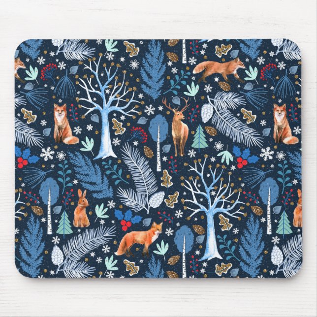 Mousepad Winter Woodland Blue/Dourado ID785 (Frente)
