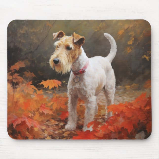 Mousepad Wirefox Terrier no Outono Folhas Caem Inspiram (Frente)