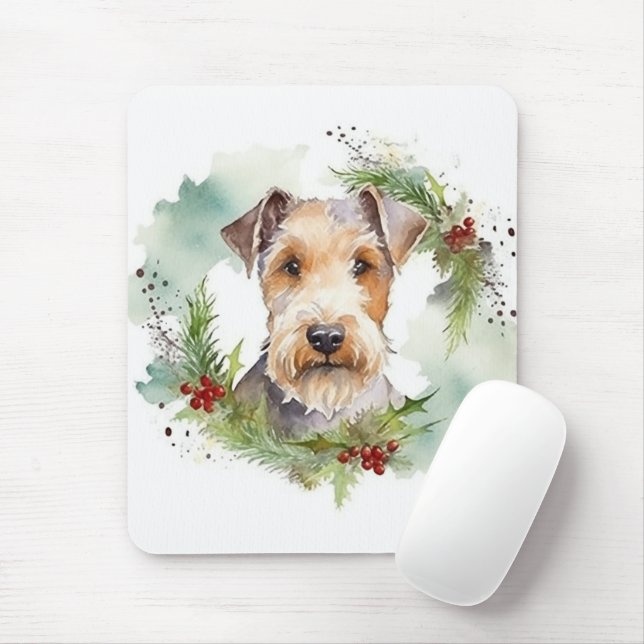 Mousepad Wirefox Terrier Wreath de Natal Festivo Pup (Com mouse)