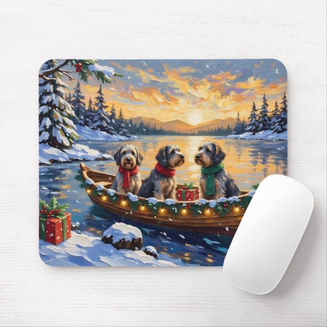 Mousepad Wirehaired Pointing Griffon Christmas Boat Holiday (Com mouse)