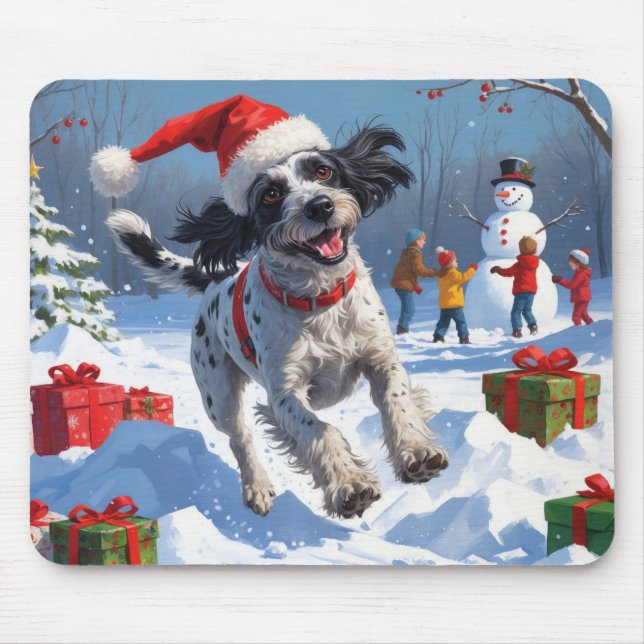 Mousepad Wirehaired Pointing Griffon em Chapéu de Natal em  (Frente)