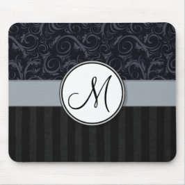 Mousepad Wisps florais azuis e pretos, listras com