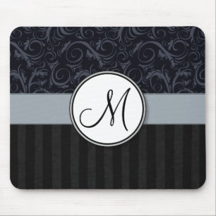 Mousepad Wisps florais azuis e pretos, listras com