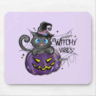 Mousepad Witchy Vibes   Bruxo Negro e Jack O-Lanterna