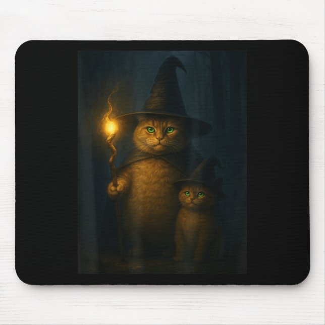 Mousepad Wizard Cat Weird Funny Halloween Cat Meme  (Frente)