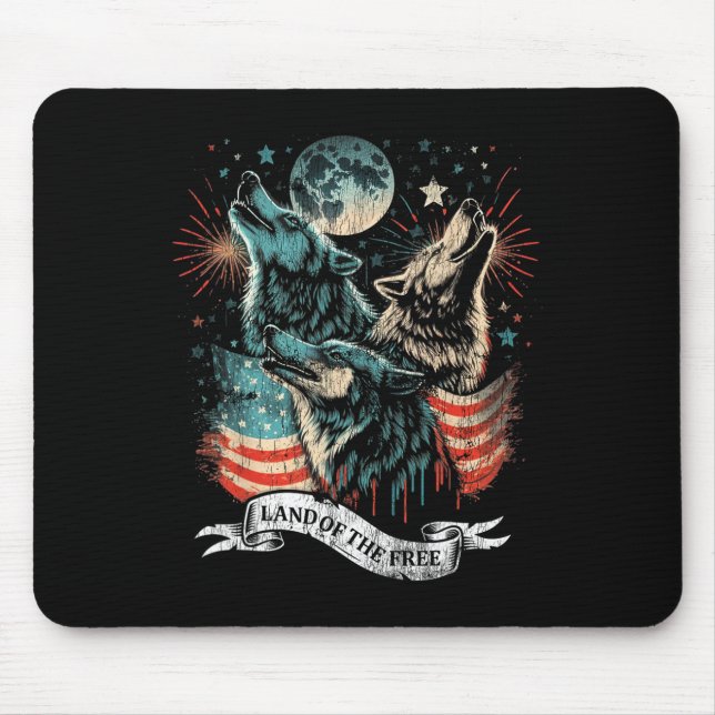 Mousepad Wolf 4 de julho Bandeira Americana Howling America (Frente)