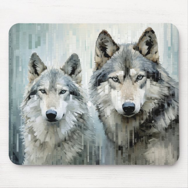 Mousepad Wolf Animal Art Decor Paint Mosaico (Frente)