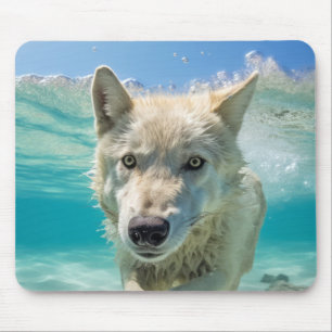 Mousepad Wolf Animal Diverf Nature Jogando Água Fora