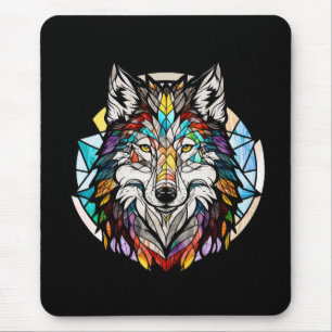 Mousepad Wolf Animal Portrait Vidro Estido Floresta Selvage