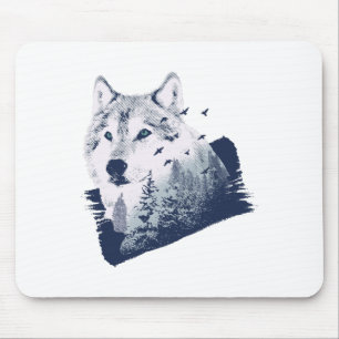 Mousepad Wolf Blue Forest Grunge