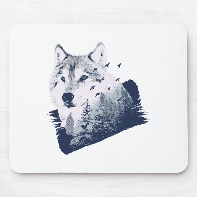Mousepad Wolf Blue Forest Grunge (Frente)