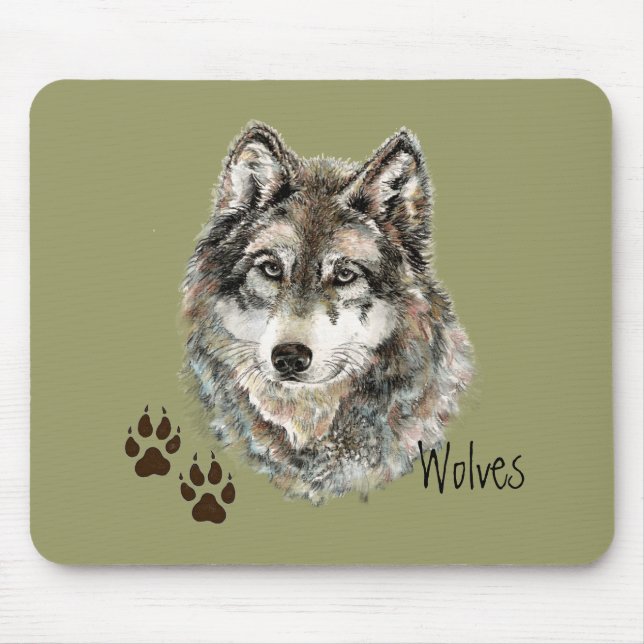 Mousepad Wolf - Cinza de Aquarela Original - Rastreio Anima (Frente)