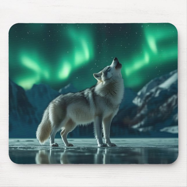 Mousepad Wolf Howling debaixo das luzes do Norte (Frente)