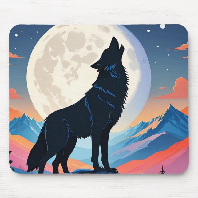 Mousepad Wolf Howling Na Lua (Frente)