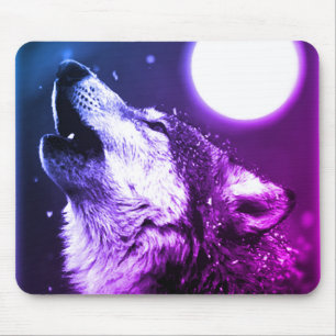 Mousepad Wolf Howling na Lua na Noite Azul
