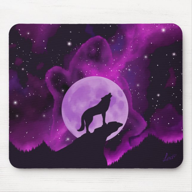 Mousepad Wolf Howling na lua roxa (Frente)