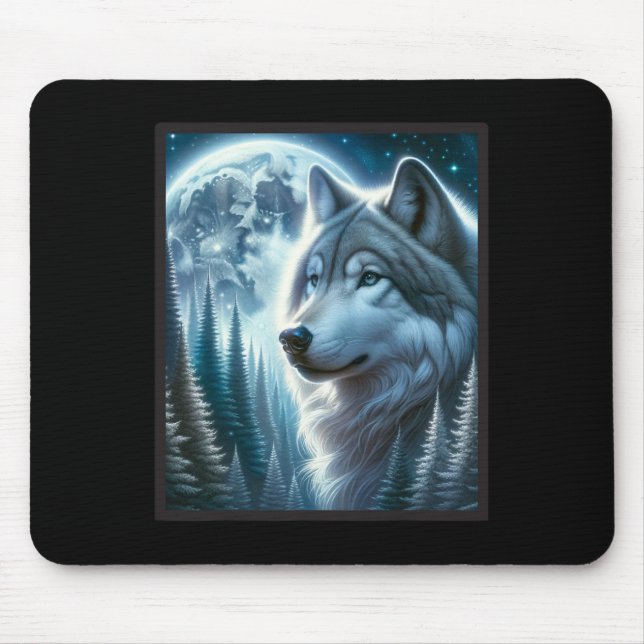 Mousepad Wolf Icy Moon Galaxy Caçando Cinzas Terrestres Wol (Frente)