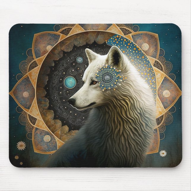 Mousepad Wolf Mandala Branco (Frente)