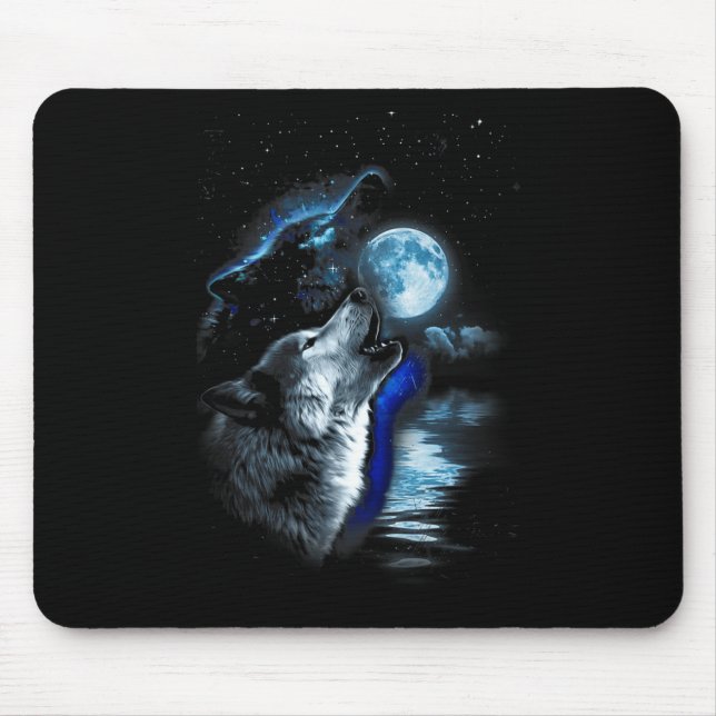 Mousepad Wolf Moon Lake Wolf Howling Full Moon Wolf Graphic (Frente)