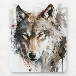 Mousepad Wolf Portrait Animal Painting Willife Forest