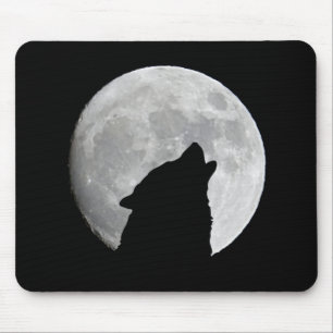 Mousepad Wolf Silhouette em Dusk Plus Moon Background