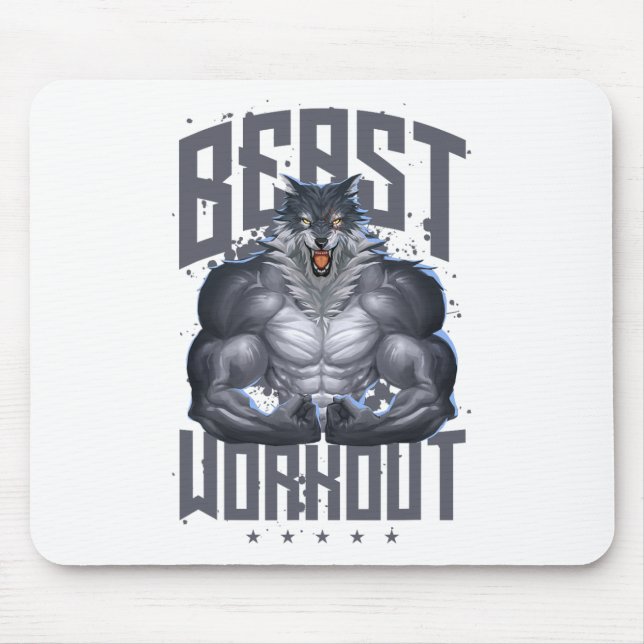 Mousepad Wolf Workout Beast Gym Malhação Bodybuilding Music (Frente)
