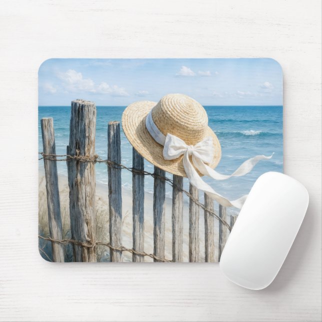Mousepad Woman's Summer Straw Hat In Ocean Breeze (Com mouse)