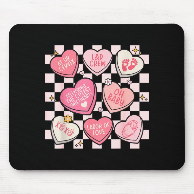 Mousepad Women Labor And Delivery Nurse Hearts Candy Valent (Frente)
