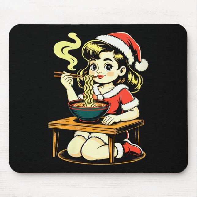 Mousepad Womens Anime Ramen Xmas Kawaii Santa Girl Eating J (Frente)