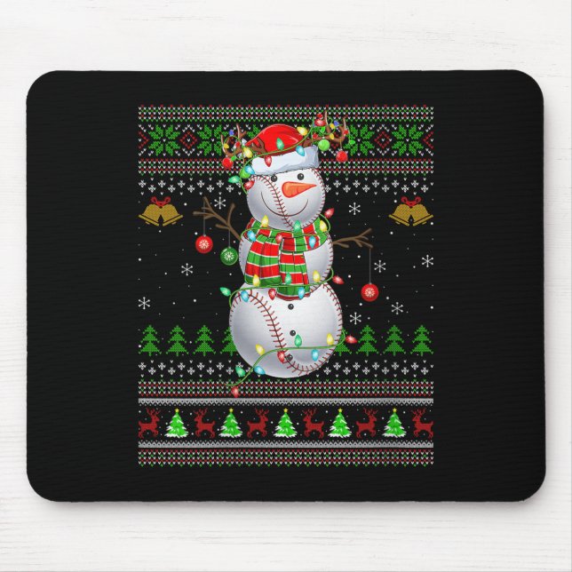 Mousepad Womens Baseball Snowman Ugly Christmas Sweaters Sr (Frente)