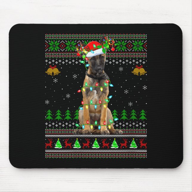 Mousepad Womens Belgian Malinois Dog Ugly Christmas Sweater (Frente)