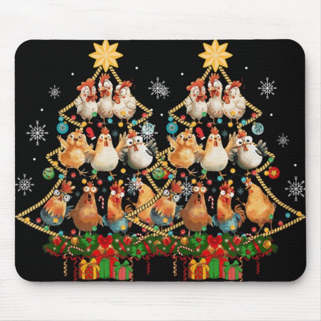 Mousepad Womens Chicken Christmas Tree Santa Hat Xmas Light (Frente)